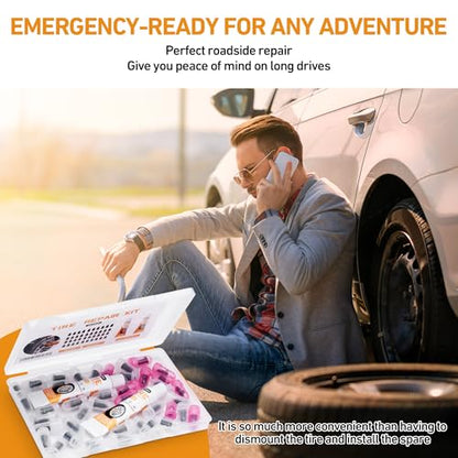 40 PCS Quick Fix Tire Plug Kit with 3 Tubes of Black Tire Sealant, New Screw in Tire Plugs, Fast Flat Tire Repair Kit for Car Motorcycle Truck Tractor Emergency Repair