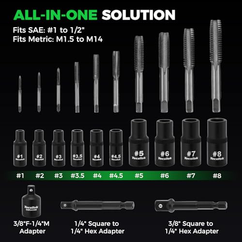 TecoTek 13PCS Magnetic Tap Socket Set, 1/4" & 3/8" Drive Square Drive Tap Handle Tool, Square Socket Set for Fractional MCTI Standard Tap Thru 1/2" & 1/8" NPT Taps - size: Standard Magnetic Tap Socket