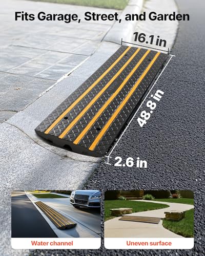 VEVOR Car Driveway Rubber Curb Ramp, 33069 lbs Load Capacity, 2.6 inch Rise Curbside Bridge Ramp with Yellow Reflective Strips, Suitable for Loading Dock, Warehouse, Garage, Sidewalk (3 Pack) - size: 48.8-inch-Long (3 Pack)