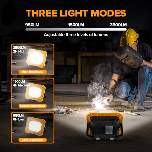 LUTEC 3500LM LED Work Light, Rechargeable Magnetic Work Lights with Stand, Portable 5000K Flood Light for Car Repair, Fishing, Camping, Emergency, Hiking, 3 Modes - size: 1 Pack