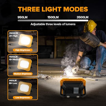 LUTEC 3500LM LED Work Light, Rechargeable Magnetic Work Lights with Stand, Portable 5000K Flood Light for Car Repair, Fishing, Camping, Emergency, Hiking, 3 Modes - size: 1 Pack