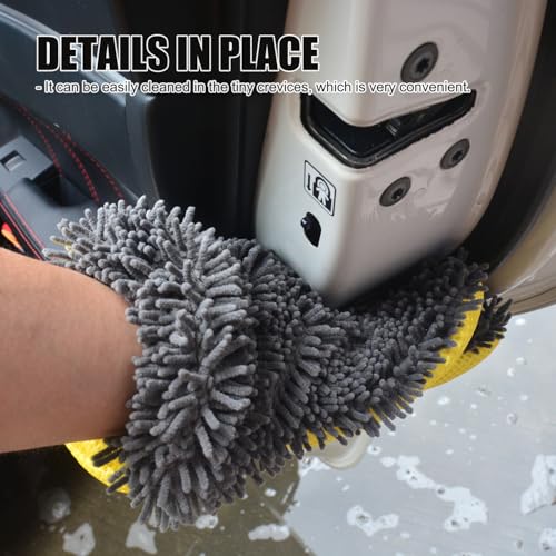 Car Wash Mitt Microfiber Scratch Free,Premium Chenille Ultra-Soft Car Wash Gloves,Thickened Inside Coated Swirl-Free Finish 5-Finger Design Detailing for Cleaning Car Wash Brush,2-Pack Green - color: Car Wash Mitt Green 2p