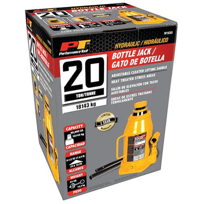 Performance Tool W1633 20 Ton (40,000 lbs.) Heavy Duty Hydraulic Bottle Jack - size: 20-Ton