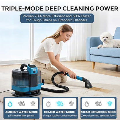 Hausmeister Hydroflex Pro Steam Portable Carpet Spot Cleaner with Steam, 1600W Upholstery Cleaner Machine, 18KPa Strong Suction, Cold/Hot/Steam Modes, Self-Cleaning, for Couch, Car Seats & Rugs