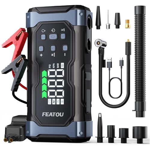 High-Power 9000A Jump Starter with Air Compressor, 12V Car Battery Jump Starter, Portable Jump Box for Car(All Gas/14L Diesel) with Tire Inflator, PD 30W Fast Charge, Forced Boost Battery Jumper