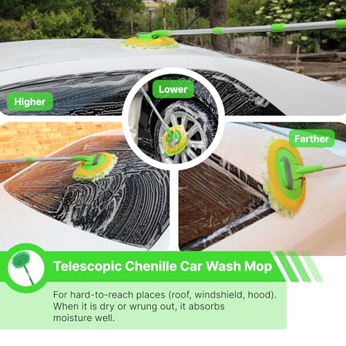 7-in-1 Car Detailing Kit - Powerful Multi-Purpose Complete Auto Cleaning Set with Telescopic Mop, Microfiber Mitt, Towel, Wheel & Interior Brushes