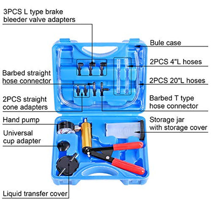 YSTOOL Brake and Clutch Fluid Hand Pump Vacuum Bleeder Tool Kit Brake Oil Change Power Steering Fluid Bleeding Set with Hand Pump Jar Adapters for Auto Car Truck Motorcycle Use - color: Blue