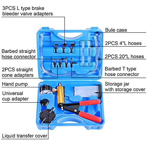 YSTOOL Brake and Clutch Fluid Hand Pump Vacuum Bleeder Tool Kit | Brake Oil Change Power Steering Fluid Bleeding Set with Hand Pump Jar Adapters for Auto Car Truck Motorcycle Use - color: Blue