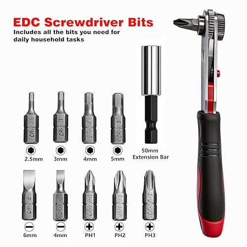 IRONCUBE Angle Ratchet Screwdriver Set: 10 Piece Magnetic Bit with 90 degree Mini Offset Low Profile Reversible Drive Handle - Stocking Stuffers with Gift Box - style: 10-in-1 Bits