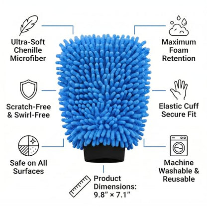 Premium Car Wash Mitt Microfiber - Scratch-Free Lint-Free, Ultra-Soft Chenille Material, (7.1"x9.8") 1 Pack, for Car Washing, Interior & Home Cleaning (Blue) - color: Blue
