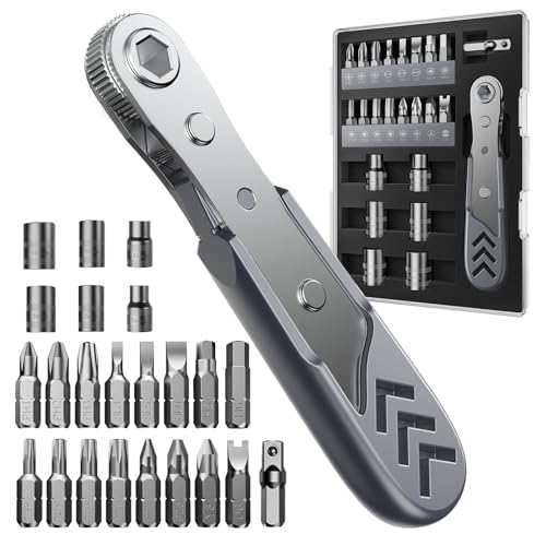 Stocking Stuffers for Men Adults, AXTH 23in1 Right Angle Ratcheting Screwdriver Set, Gifts for Dad, Unique Husband Christmas Gift, Magnetic Offset Screwdriver Repair Tool, Gadgets for Men - style: 23in1