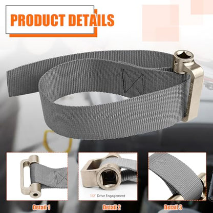 Oil Filter Strap Wrench - 1/2" Drive Filter Strap Wrench | For Replace Auto Truck RV Motorcycle Oil Filter and Water Filter