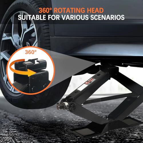 Scissor Car Lift Jack 2.5 Ton (5500Lbs) for Sedans, MPVs & SUVs, Compact Portable Cross Car Scissor Jack Kit 360 Degree Rotating Roadside Emergency Tool Tire Change with Ratchet Wrench Gloves (2.5T)