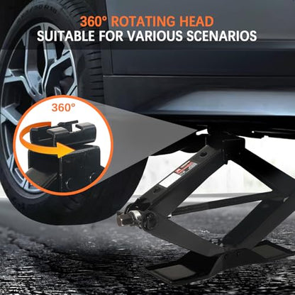 Scissor Car Lift Jack 2.5 Ton (5500Lbs) for Sedans, MPVs & SUVs, Compact Portable Cross Car Scissor Jack Kit 360 Degree Rotating Roadside Emergency Tool Tire Change with Ratchet Wrench Gloves (2.5T)