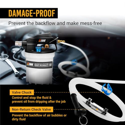 EWK 22-Piece Pneumatic Brake Fluid Bleeder Kit, 2L Vacuum Pump with 17 Adapters & 2 Hoses, One-Person Brake & Clutch Fluid Flush Tool for Cars, Motorcycles, Trucks & ABS Systems