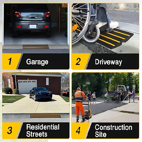 Rubber Driveway Gutter Slope Ramp 48in 2Pack - Rubber Curb Ramps for Driveway, Low Profile Design for Cars, Water Channel for Drainage, Perfect for Driveway Thresholds