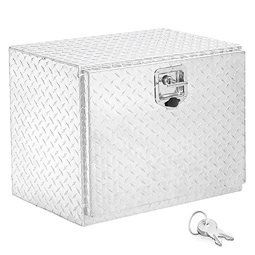 TUFFIOM Truck Bed Tool Box, 24"×17"×18" Heavy Duty Aluminum Diamond Plate Trailer Tool Box w/Lock Keys, Underbody Truck Box, Tool Storage Organizer Chest for Pick up,ATV,RV Trailer - color: Silver, size: 24 inch