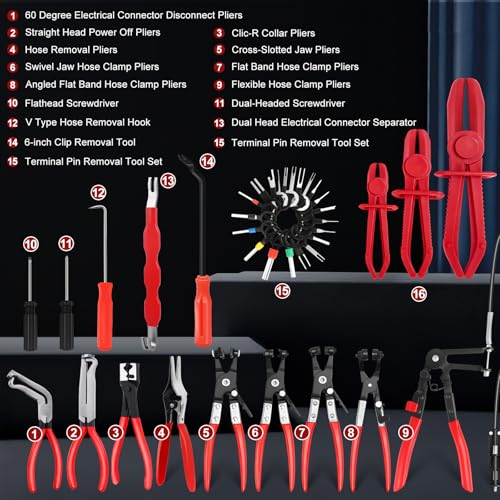 Hose Clamp Pliers Set, 38 Pcs Hose Clamp Kit with Electrical Connector Disconnect Pliers & Terminal Pin Removal Tool, Automotive Radiator Coolant System Repair Tool Set for Car Mechanic DIYer - color: 38 Pcs