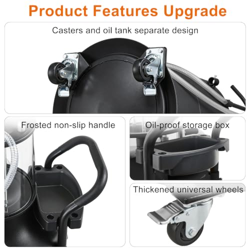 Oil Drain Container, Waste Oil Drain Tank, Black, 18.5 Gallon | Upgraded Design, Pneumatic Oil Drainer, Oil Lift Drain and Extractor, Air Operated Drainer, For Oil Change - color: Black 18.5 Gallon