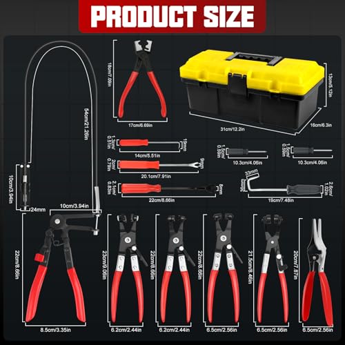 13-Piece Hose Clamp Pliers Kit for Auto Repair, Flexible Wire & Box | 4 More Than 9-Piece, Ratchet Lock Frees Hands, Swivel Jaw, Heat-Treated Steel, Fits 11/16-2.5in, Coolant/Fuel/Oil - color: 13 Pcs With Box