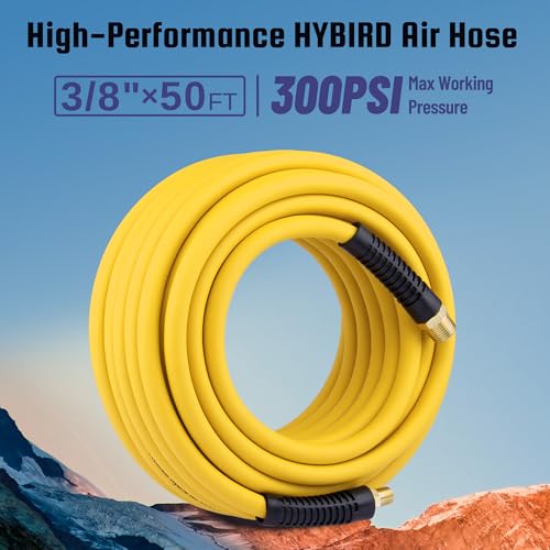 Truck Tire Inflator Kit, 3/8” x 50FT Hybrid Air Hose with 1/4" Chuck and 1/2" NPT Universal Gladhand Connection - color: Yellow