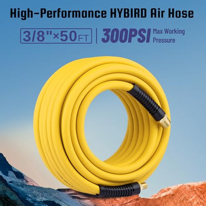 Truck Tire Inflator Kit, 3/8” x 50FT Hybrid Air Hose with 1/4" Chuck and 1/2" NPT Universal Gladhand Connection - color: Yellow