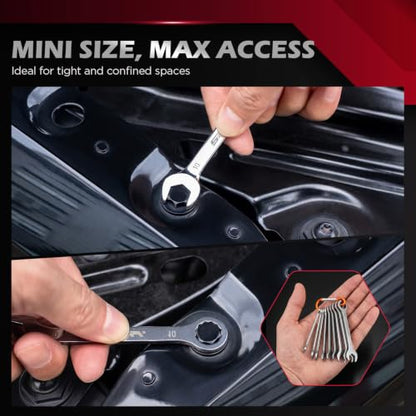 Premium Midget Wrench Set - 22-Piece Mini Combination Wrench Set Metric & SAE Ignition Wrench Sets 4-10mm & 5/32'' to 7/16'' Lightweight Small Carry Pouch