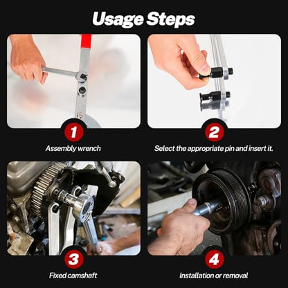 BILITOOLS 16PCS Pulley Holder Tool Set, Step Pin Wrench for Cam & Crank | Step Pins Sizes: 6-10mm, 8-11mm, 10-12mm & 11-16mm, Fits Camshaft, Crankshaft & Deep Groove Pulleys, CR-V Steel