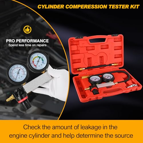 Nilight Cylinder Leak Down Tester, Gasoline Engine Compression Dual Gauge Leakdown Detector Automotive Tool Set with 10 12 14mm Spark Plugs - color: 5pcs Leak Down Tester