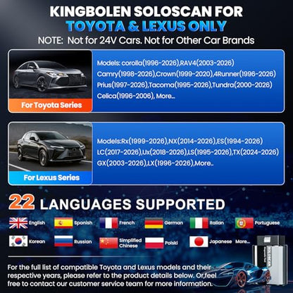 KINGBOLEN SOLOSCAN Bidirectional Scan Tool for Toyota & Lexus | Lifetime Updates, Bluetooth for iOS & Android App, Full System Diagnosis, Resets, Active Tests, AutoVin, No Subscription
