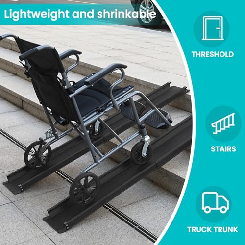 Wheelchair ramp 5FT, Lightweight, Retractable and Portable, can be Used for Wheelchair ramps, Comes with a Handbag-Black - size: 5FT