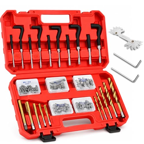 175PC Metric Thread Repair Kit, Thread Restorer Tool Set with HSS Drill Bits, Taps, Thread Inserts, Installation and Break-Off Tools for Stripped Threads, Automotive Repair, Metalworking, Garage Use - size: 175-Pc Metric Pro Kit