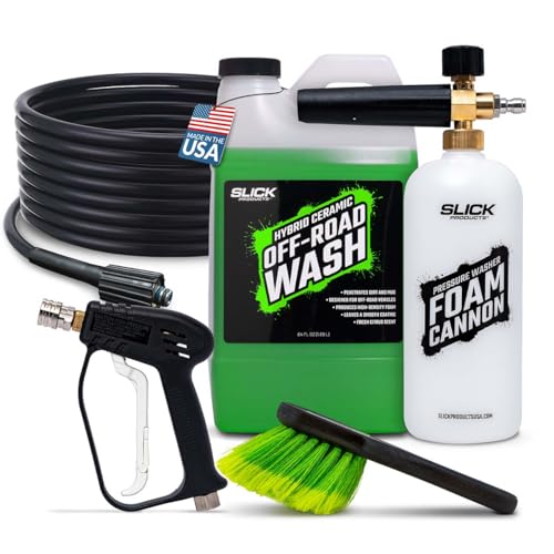 Slick Products Foam Cannon Pro Kit with 64oz Off-Road Wash, Swivel Pressure Washer Gun and 40ft Flex Hose – High-Pressure Foam Cleaning System for Cars, Trucks, ATVs & UTVs