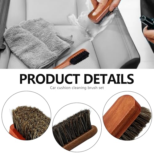 2 PCS Leather & Upholstery Cleaning Brush for Car Detailing, Leather Cleaning Brush Set with Horsehair Bristles, Soft Interior Brush for Car Seats, Carpet, Upholstery, Furniture, Shoes and Bags