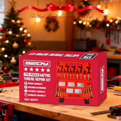 175PC Metric Thread Repair Kit, Thread Restorer Tool Set with HSS Drill Bits, Taps, Thread Inserts, Installation and Break-Off Tools for Stripped Threads, Automotive Repair, Metalworking, Garage Use - size: 175-Pc Metric Pro Kit
