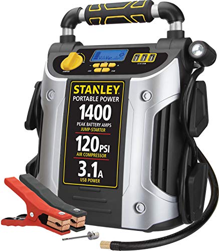 Stanley J7C09D 1400 Peak Amp Automotive Jump Starter, Portable Power – Triple 15W USB Ports, 120 PSI Air Compressor for Tires & Sports Equipment - size: 1400 Amps