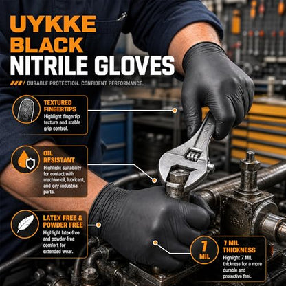 HEAVY DUTY 7 Mil Nitrile Black Gloves Disposable Latex Free Rubber Latex Cleaning Mechanic Food Prep Gloves 1000PCs - size: Large