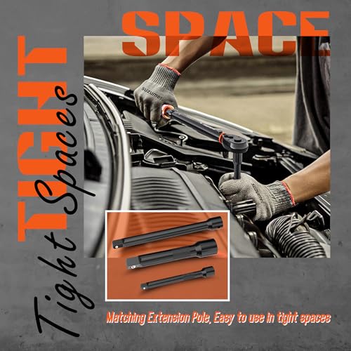 SUZUME 6PCS Torque Wrench Set 1/2 3/8 1/4 Inch Drive Click ±3% Accuracy | 10–170 Ft.lb, 5–45 Ft.lb, 20–220 In.lb, Dual-Direction, 3 Extension Bars Dual-Scale for Car,Moto,Truck,Spark Plug,Bike Repair - size: 10-170Ft.Lb,5-45Ft.Lb,20-220In.Lb, style: 1/2 3
