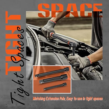 SUZUME 6PCS Torque Wrench Set 1/2 3/8 1/4 Inch Drive Click ±3% Accuracy | 10–170 Ft.lb, 5–45 Ft.lb, 20–220 In.lb, Dual-Direction, 3 Extension Bars Dual-Scale for Car,Moto,Truck,Spark Plug,Bike Repair - size: 10-170Ft.Lb,5-45Ft.Lb,20-220In.Lb, style: 1/2 3