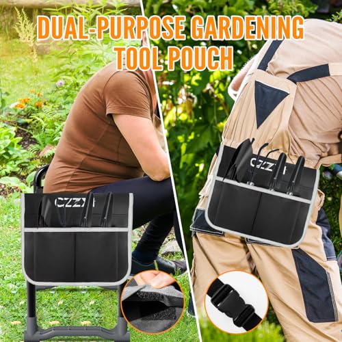 CZZXI Garden Kneeler and Seat, Wider and Thicker Kneeling Pad | Heavy Duty Gardening Stool with Gardening Tool Pouch and Bag, Garden Bench/Chair Gifts for Women, Seniors - color: Black & Gray