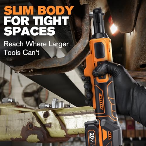 20V Brushless Cordless Ratchet Wrench 3/8", 67Ft-Lbs/ 90Nm Max Fastening Torque, 2x 2Ah Battery, 300RPM, Power Electric Ratchet Driver for Makita Battery, Set with 8 Sockets, 1/2"& 1/4"Adapter