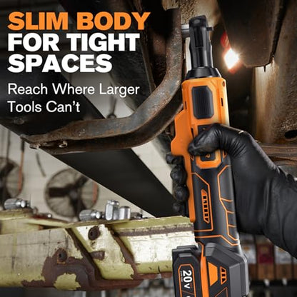 20V Brushless Cordless Ratchet Wrench 3/8", 67Ft-Lbs/ 90Nm Max Fastening Torque, 2x 2Ah Battery, 300RPM, Power Electric Ratchet Driver for Makita Battery, Set with 8 Sockets, 1/2"& 1/4"Adapter
