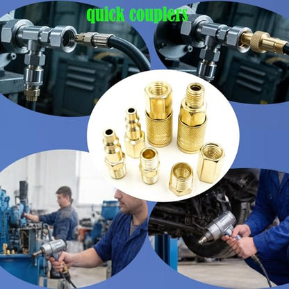 55PCS 1/4" NPT Quick Connect Coupler Plug Assortment Set, Air Hose Fittings | includes couplers and plugs for various pneumatic tools. Perfect for automotive, woodworking, and industrial DIY applications