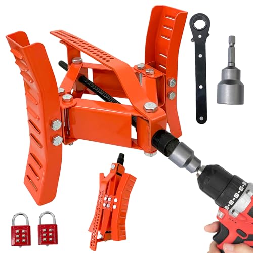 Wheel Chock Stabilizer with Rotatable Sides for RV Travel Trailer Tires, for Locking Tandem Wheels When Parked on Uneven Surfaces (2 Packs) with Ratchet and Password Locks - color: Orange