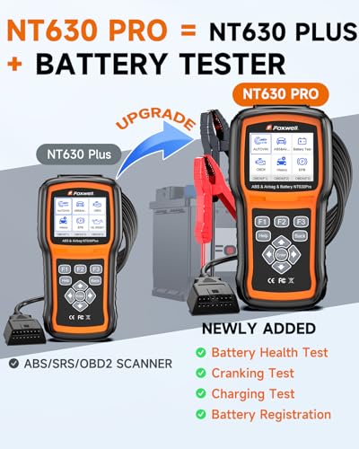 FOXWELL NT630 PRO OBD2 Scanner ABS/SRS, Battery Tester, 5 Resets, ABS Bleed | 2-IN-1 Car Scanner & 12V Car Battery Tester(100-3000CCA), ABS Brake & Bidirectional Test, BMS/OIL/SAS/EPB Resets, Live Data
