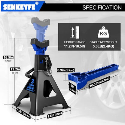 3 Ton (6,600 LBs) Jack Stands with Double Pin Locking,Rubber Cover and Large Foot Base,11"-17" Adjustable Height,Heavy Duty Car Jack Stands,Lifting SUV,MPV,Pickup Truck,ATV/UTV,1 Pair,Blue - color: blue-standard, size: 3ton Load Capacity