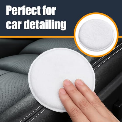 Car Microfiber Wax Applicator Pad, Soft Auto Buffing & Detail Cleaning Foam Pads, 4.85" Diameter Round Wash Sponge for Applying Wax, Balms, Oils, Cleaning Leather & More (2PCS) - size: 2PCS