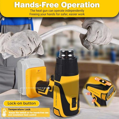 Cordless Heat Gun Compatible with Dewalt 20V Battery,Adjustable Temp 120℉–1110℉,LED Light,Portable Hot Air Gun LCD Digital Display & 4 Nozzles For Shrink Tubing (Tool Only, Not Made by Dewalt)