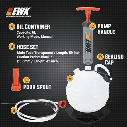 EWK 6L Vacuum Oil Extractor Pump, Portable Fluid Extractor Oil Change Pump for Automotive, Marine Boat, Jet Ski, Fast Oil Change & Quick Drain Fluid Transfer Pump - size: 6L