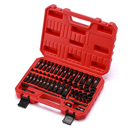 MIXPOWER 55 Pieces 1/4" Dr. Impact Socket Set, CR-V, 6 Point, SAE/Metric, 5/32 Inch - 9/16 Inch, 4mm - 15mm, Shallow/Deep, Including Adapter, Extension, Universal Joint - size: 1/4" With Accessories